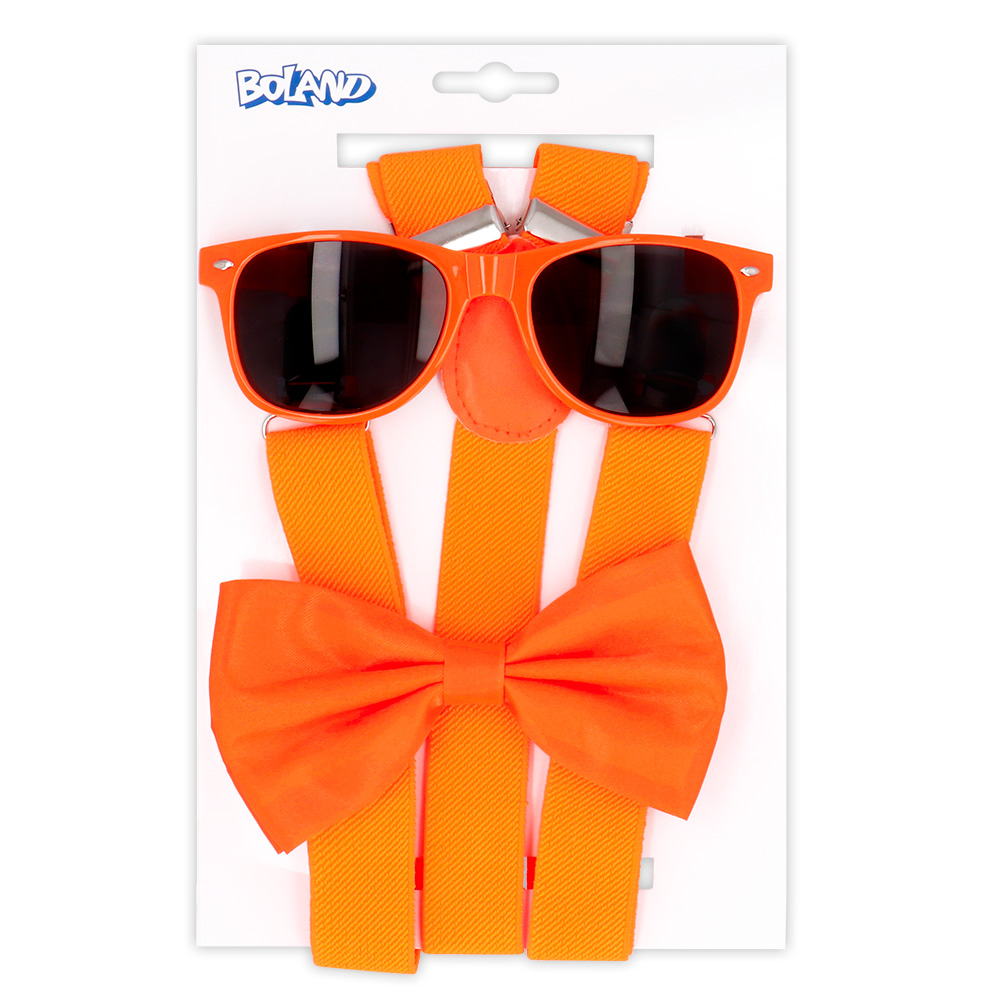 Accessory Set – UV Blacklight Party Glasses, Bow Tie, and Suspenders – Neon Orange - Image 2