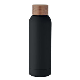 Recycled Stainless Steel Water Bottle - Single Wall with Wooden Screw Cap - 700 ml - Black