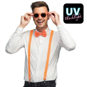 Accessory Set – UV Blacklight Party Glasses, Bow Tie, and Suspenders – Neon Orange