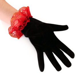 Black Day of the Dead gloves - With red lace