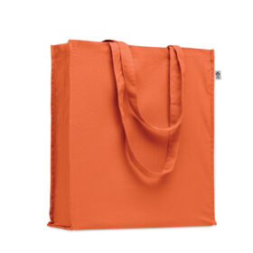 Orange shopping bag made of 220 g/m² organic cotton – With long handles and side gusset – 38 x 42 cm