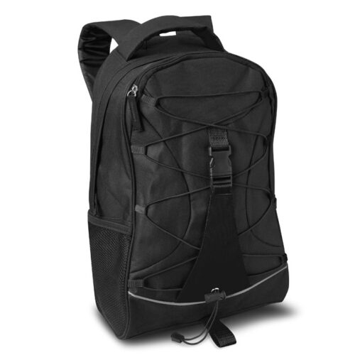 Black polyester backpack - Drawstring bag with mesh side pockets - 29 x 46 cm - 21 liters