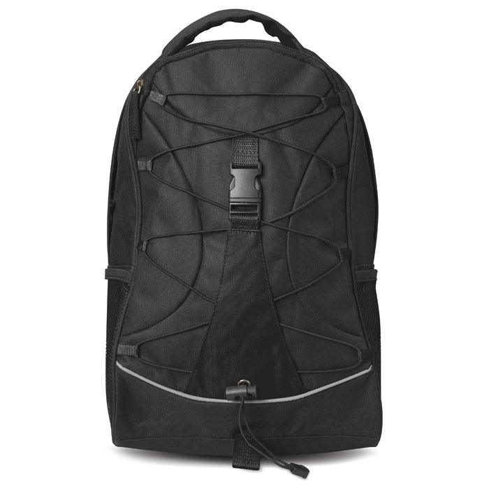 Black polyester backpack - Drawstring bag with mesh side pockets - 29 x 46 cm - 21 liters - Image 2
