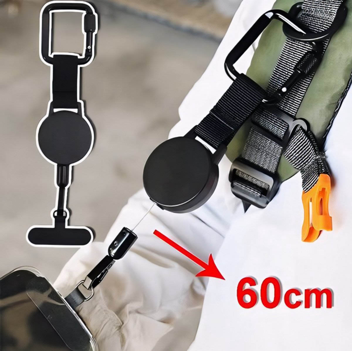 Retractable phone lanyard for skiing and winter sports – Universal – Black - Image 3