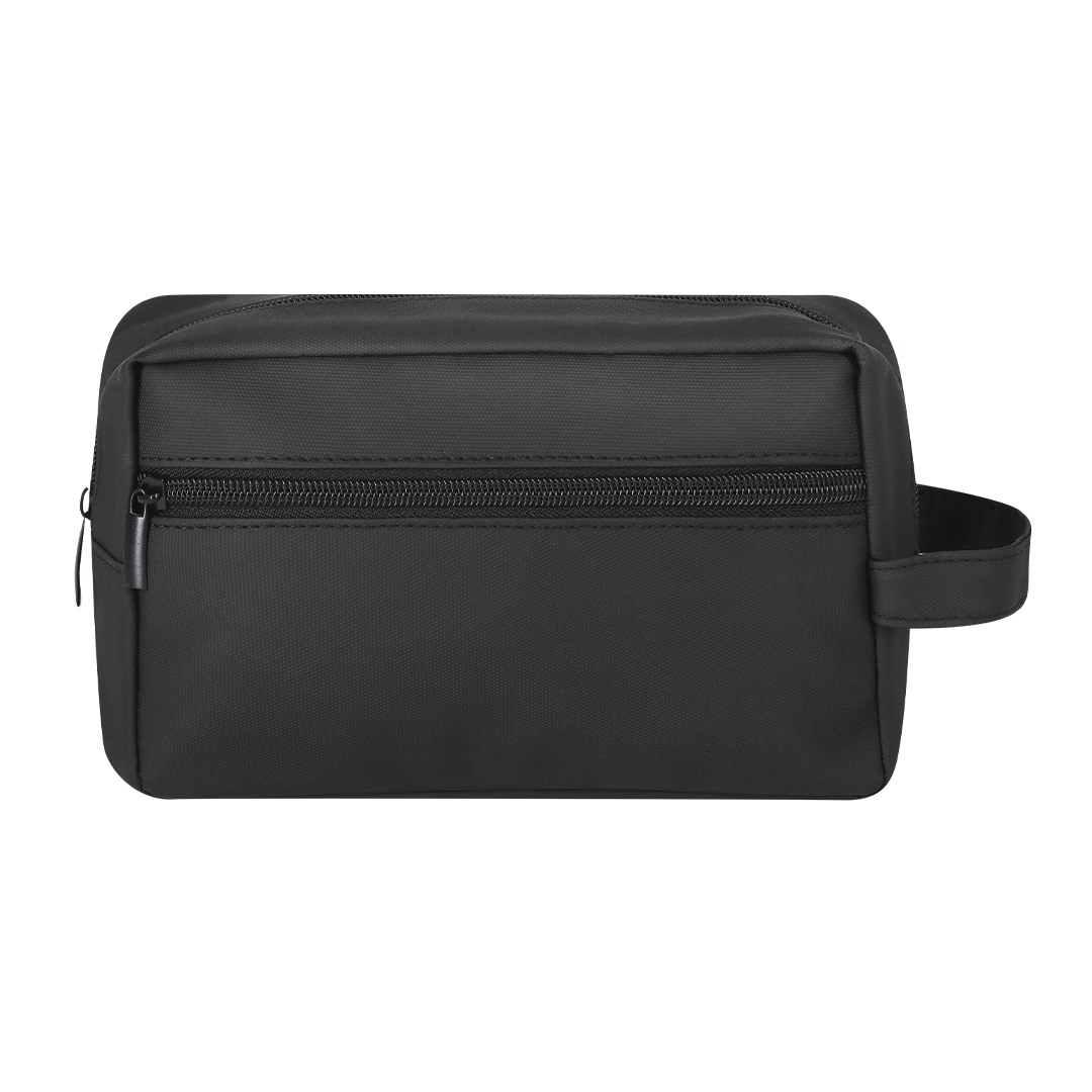Multifunctional Toiletry Bag made of soft PU leather – With zip compartments and handle – Black - Image 5
