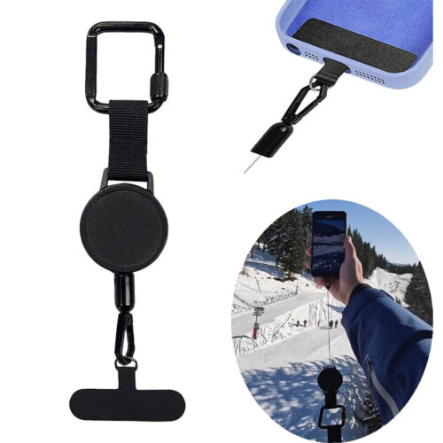 Retractable phone lanyard for skiing and winter sports – Universal – Black
