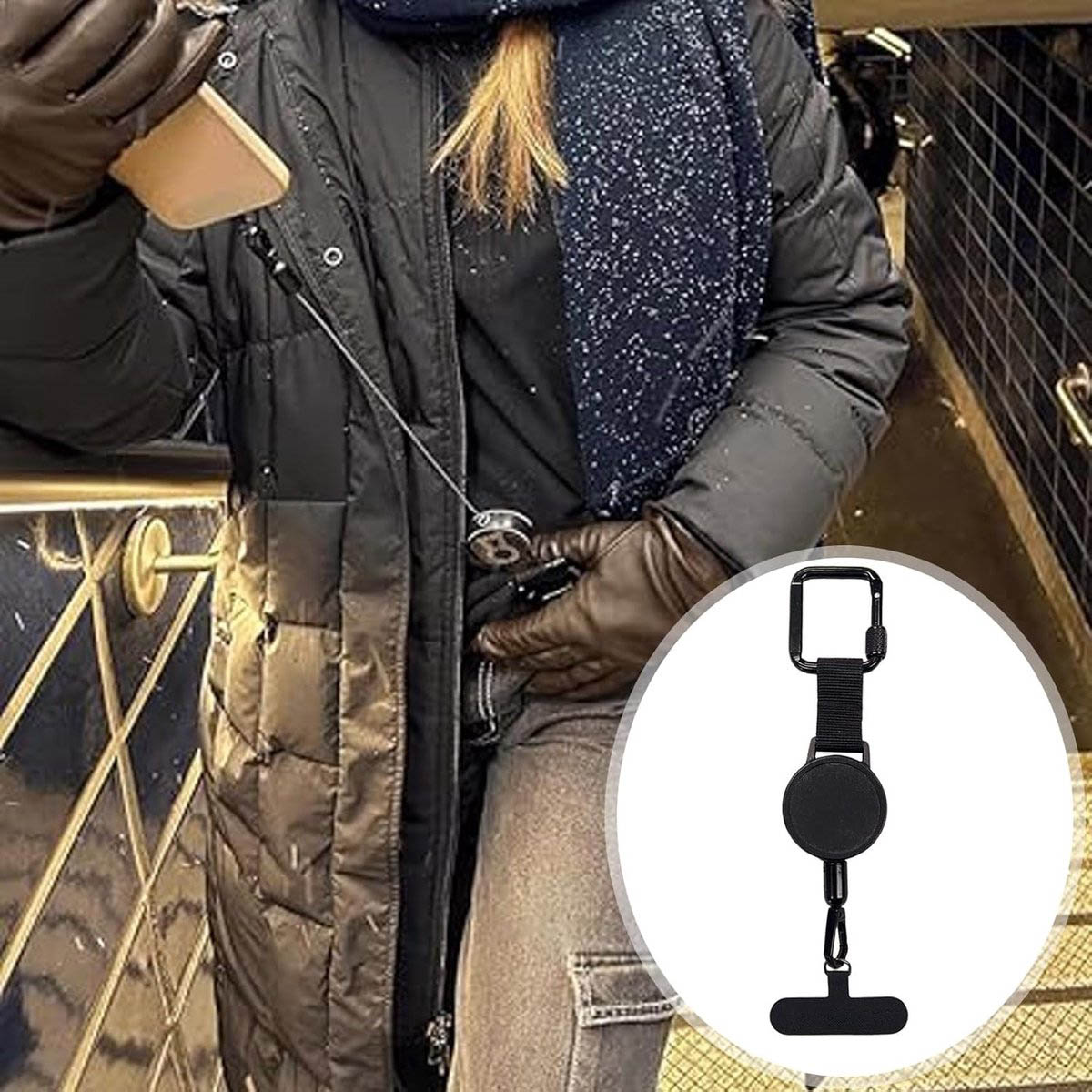 Retractable phone lanyard for skiing and winter sports – Universal – Black - Image 5
