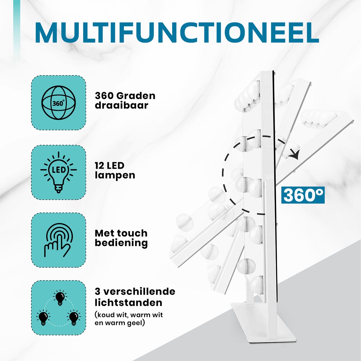 Make-up mirror with touch light control - 12 LED - Image 4