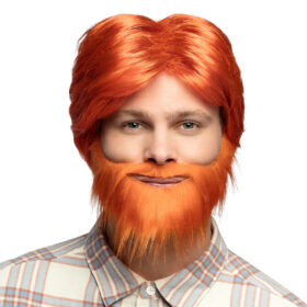 Dude Wig Orange with Beard – Polyester – Adults