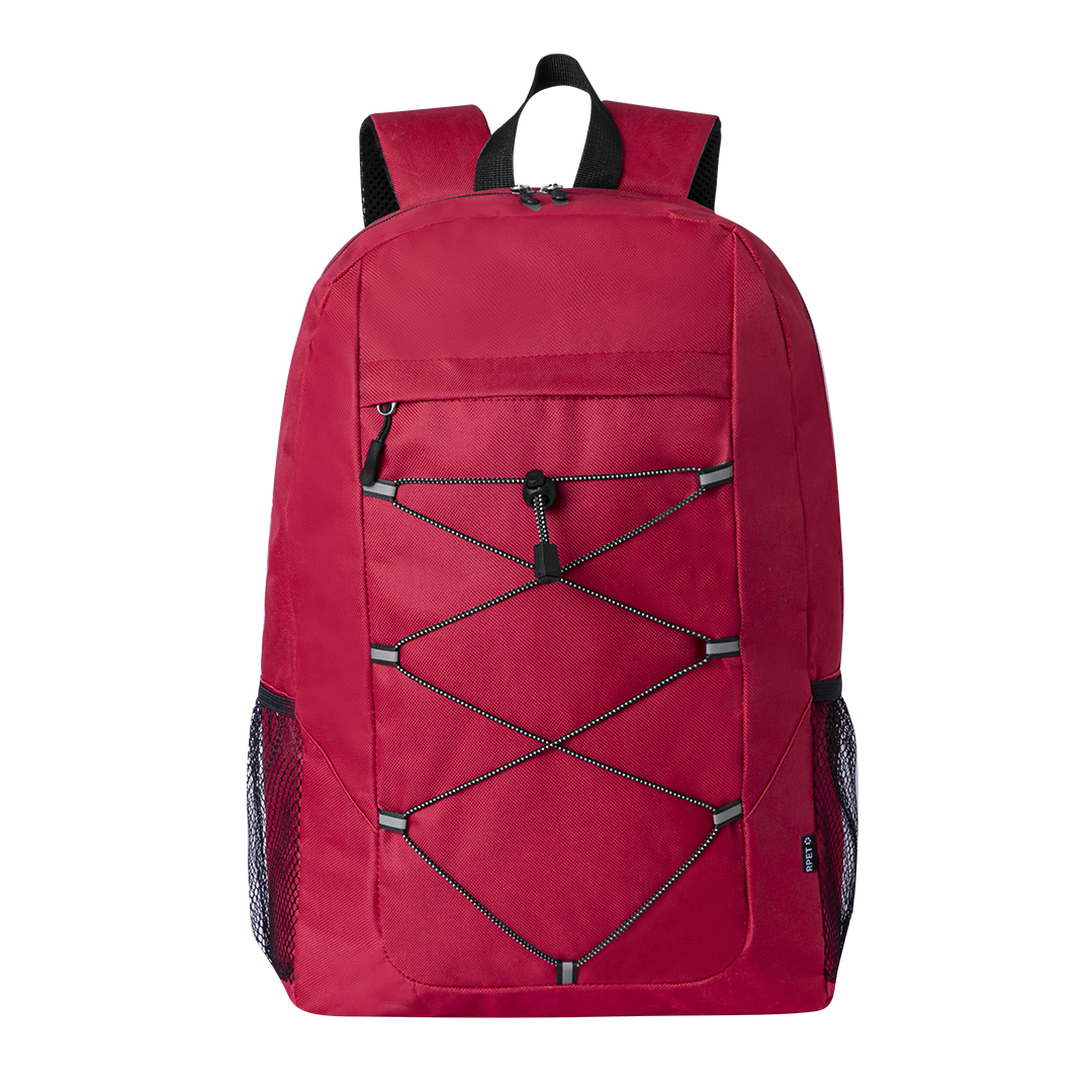 Backpack made from RPET with padded shoulder straps and elastic cord - Red - Image 3
