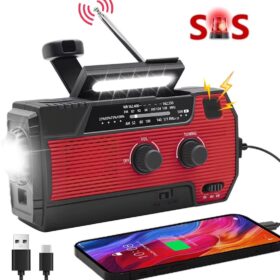 Solar Emergency Radio with Powerbank 4000mAh – Hand Crank, Solar Panel, AM/FM Radio, Flashlight, SOS Alarm and USB-C