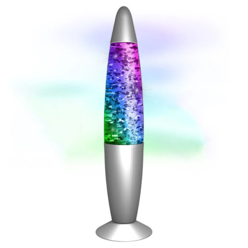 Silver glitter lava lamp – 34 cm – With color-changing LED lighting – 9 LEDs