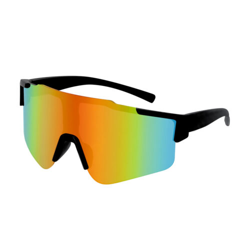 Black sports sunglasses with semi-rimless frame – Polarized and mirrored multicolor lenses