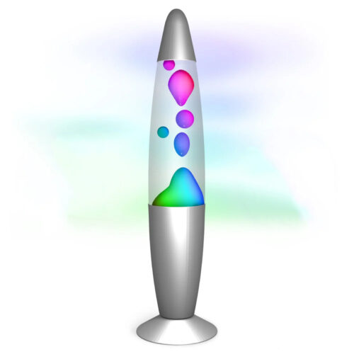 Silver lava lamp – 34 cm – With color-changing multicolor LED lighting – 9 LEDs