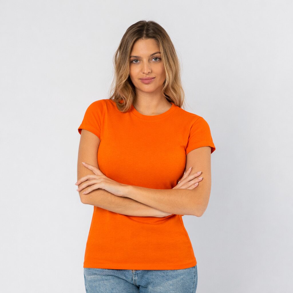 Ladies’ orange T-shirt with round neck - 160 g/m² - Image 2