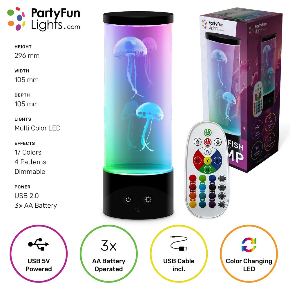 Jellyfish aquarium lamp – Night light with remote control and color-changing LED lighting – USB - Image 5