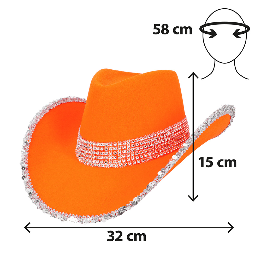 Cowboy hat with sequins and rhinestones - Festival hat 58 cm - Orange - Image 3
