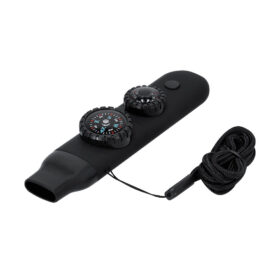 6-in-1 safety whistle with compass, thermometer, and flashlight – Emergency whistle for survival kit – Black