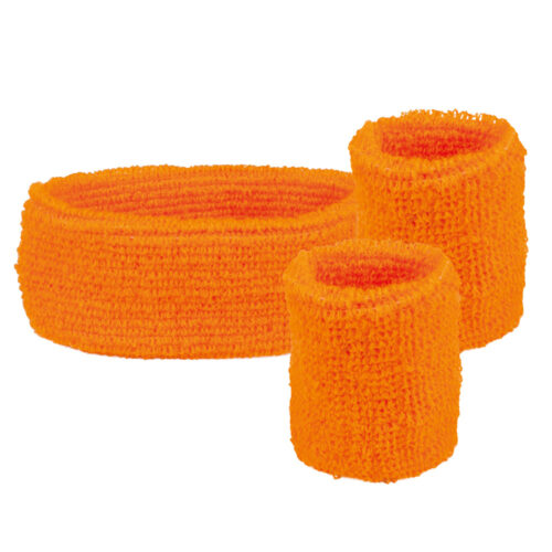 Sweatband Set - Headband and 2 Wristbands - Neon Orange