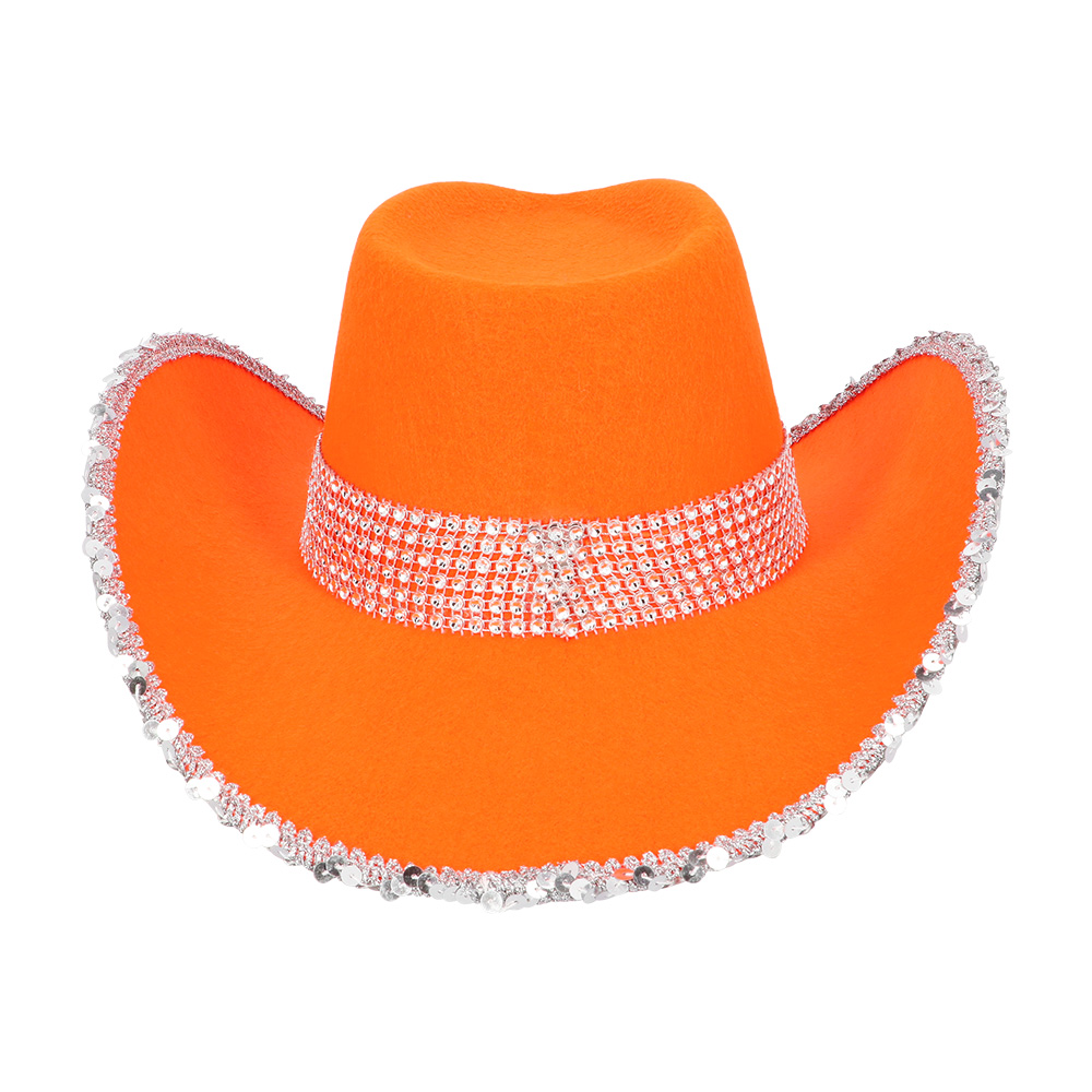 Cowboy hat with sequins and rhinestones - Festival hat 58 cm - Orange - Image 2