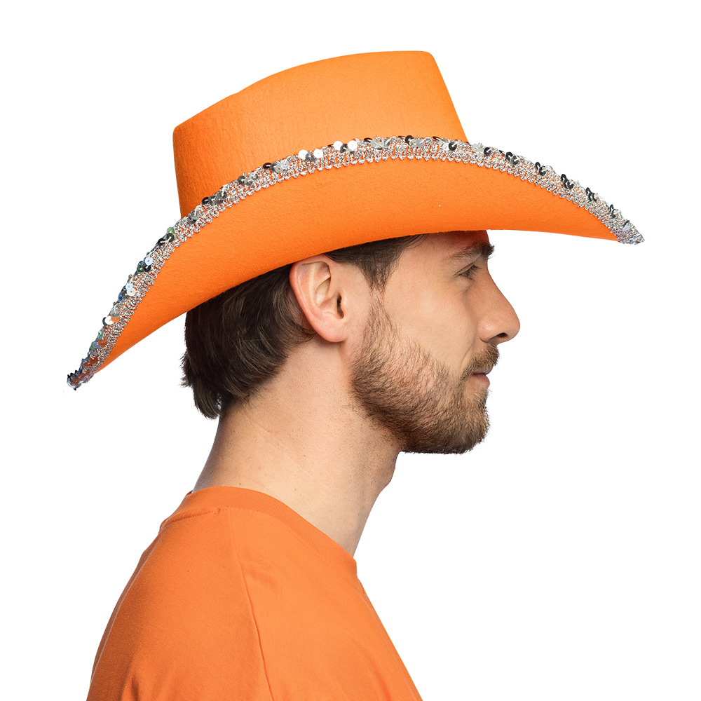 Cowboy hat with sequins and rhinestones - Festival hat 58 cm - Orange - Image 6
