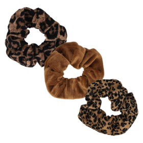 Sarlini scrunchie leopard print set - Hair elastics brown/black - 3 Pieces