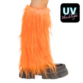 Leg Warmers UV Blacklight - Fluffy 80s Retro Party Leg Warmers - Neon Orange