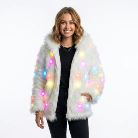 Ravelife - Light-Up LED Fur Jacket – With Remote Control - Short Model - White - One size