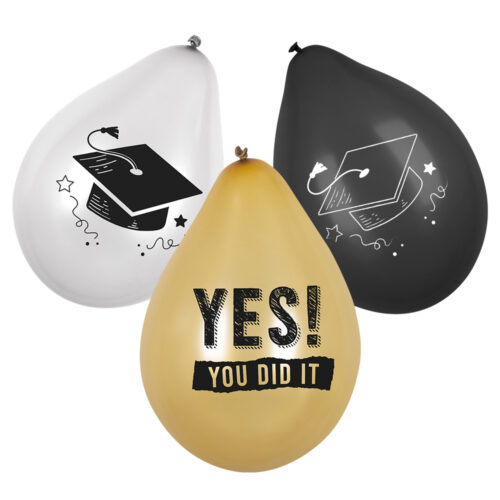 Graduation Balloons - 25 cm - White/Gold/Black - 6 pieces