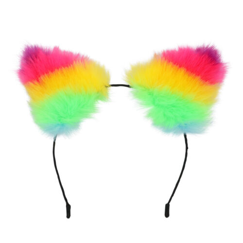 Rainbow Headband - Fluffy hairband with cat ears