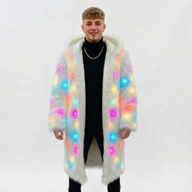 Ravelife - Light-Up LED Fur Coat – With Remote Control - Long Model - White - One Size