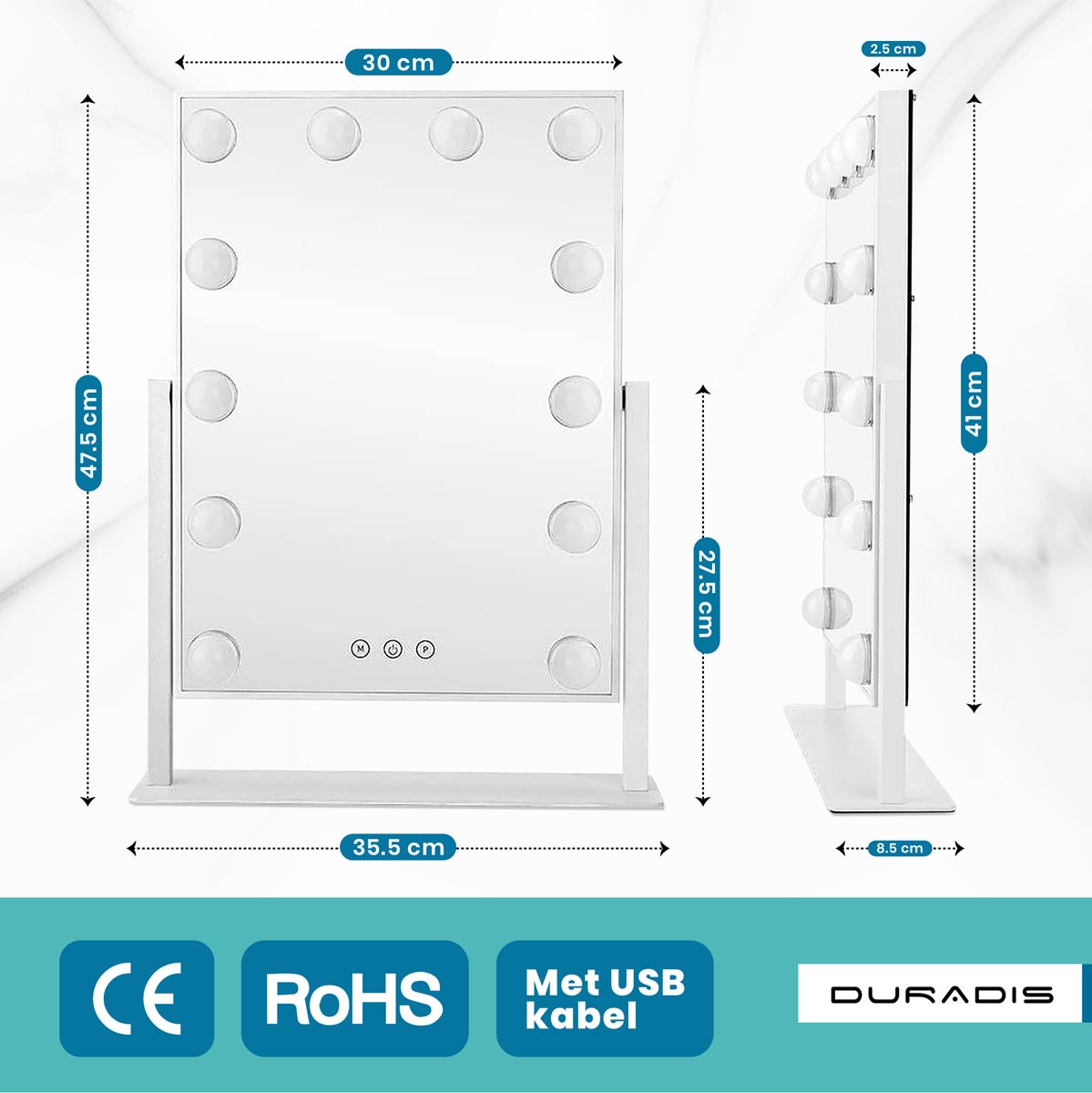 Make-up mirror with touch light control - 12 LED - Image 5
