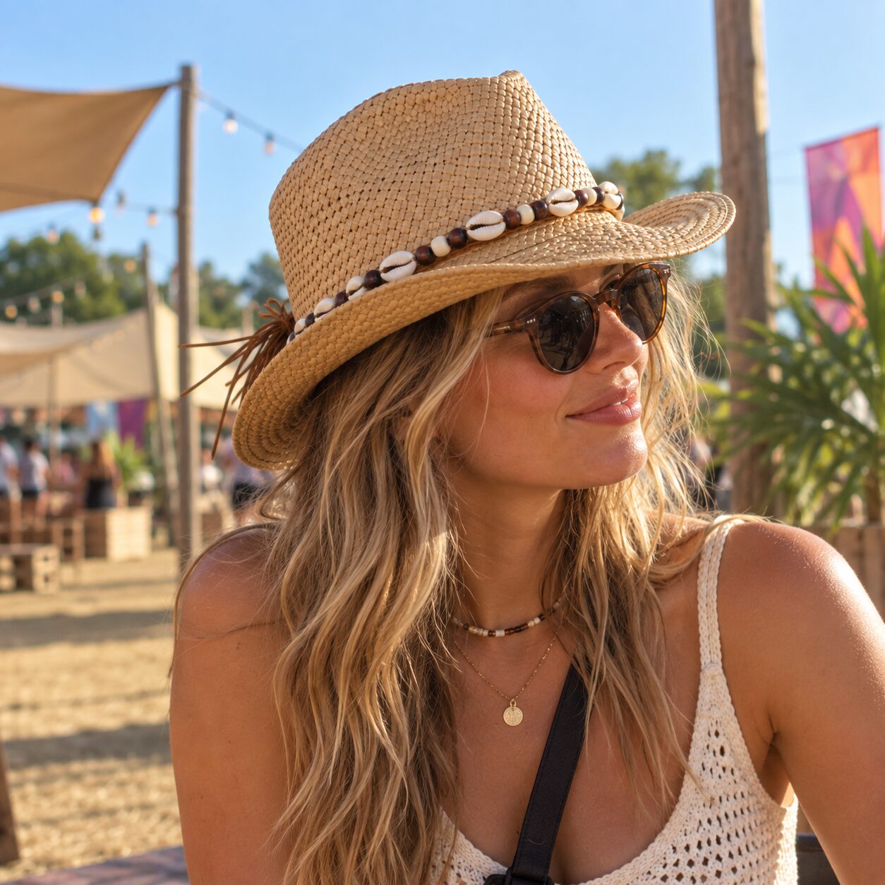 Fedora Hat with Shells Brown - Image 3